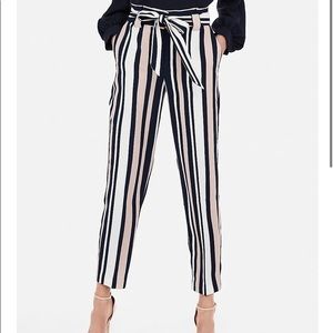 Express High Waisted Striped Sash Waist Ankle Pant